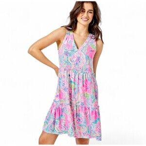 Lilly Pulitzer Lorina Tiered Swing Dress Multi Flock Full of Fun Sz XS Colorful